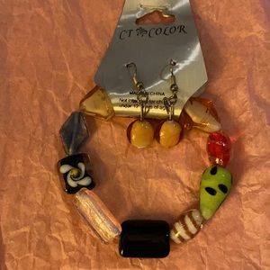 Art glass bracelet and earring set.